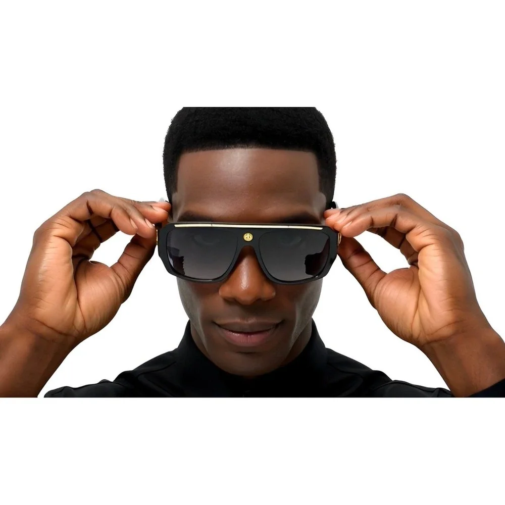 Men Sunglasses Gradient Black Lens Gold Top Bar UV400‎ Protection Cholo Gangster